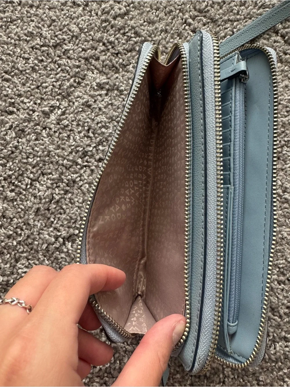 kate spade Light Blue Leather Wristlet Wallet with Gold Logo